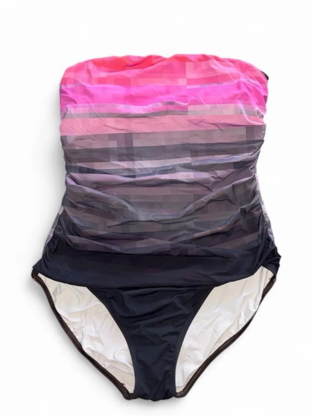 Calvin Klein Ombre Pink to Black Strapless One-Piece Swimsuit